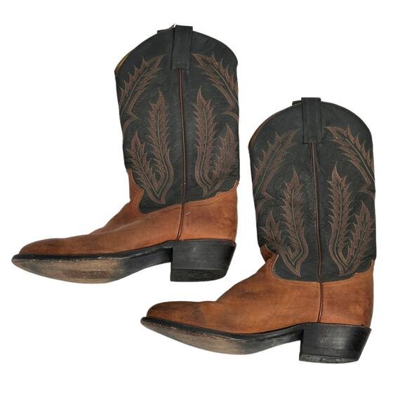 Tony Lama Brown and Black Cowboy Boots - Picture 1 of 9